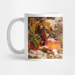 winter mouse in the snow with apple autumn christmas Mug